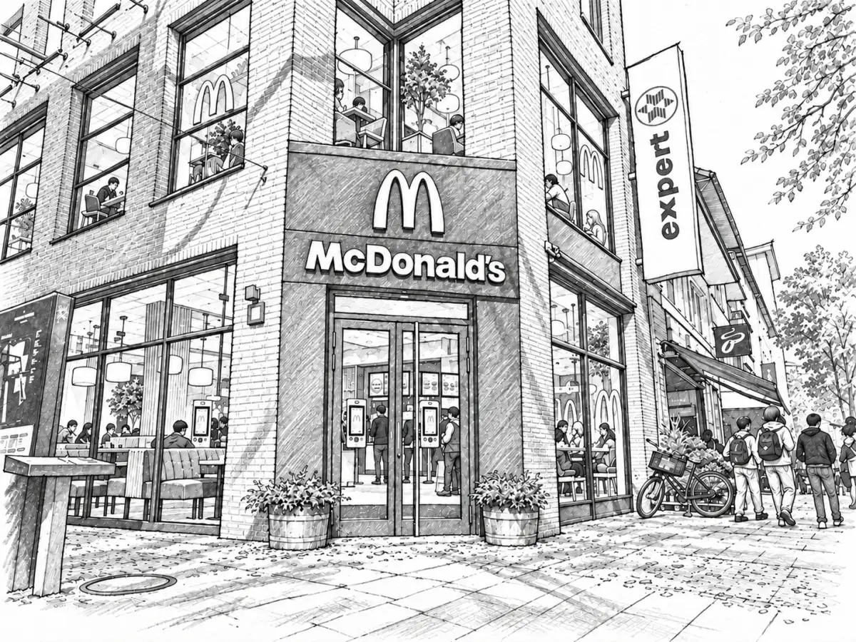 Illustration einer möglichen McDonald’s-Filiale in den ehemaligen Räumen von „Death by Pizza“. Sie zeigt keine bestätigte Planung.