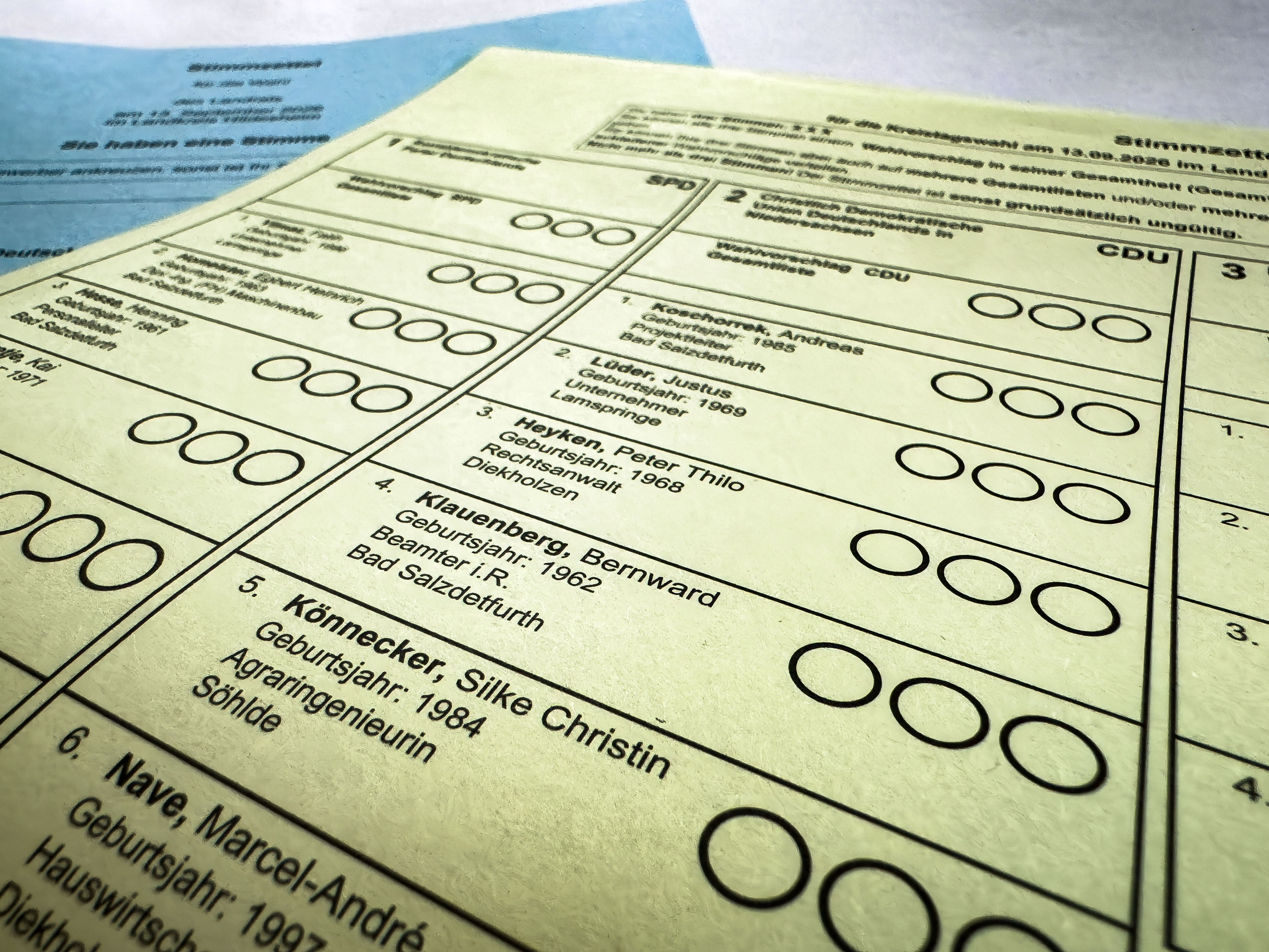 So sieht der Wahlzettel für die Wahl des Kreistages aus.