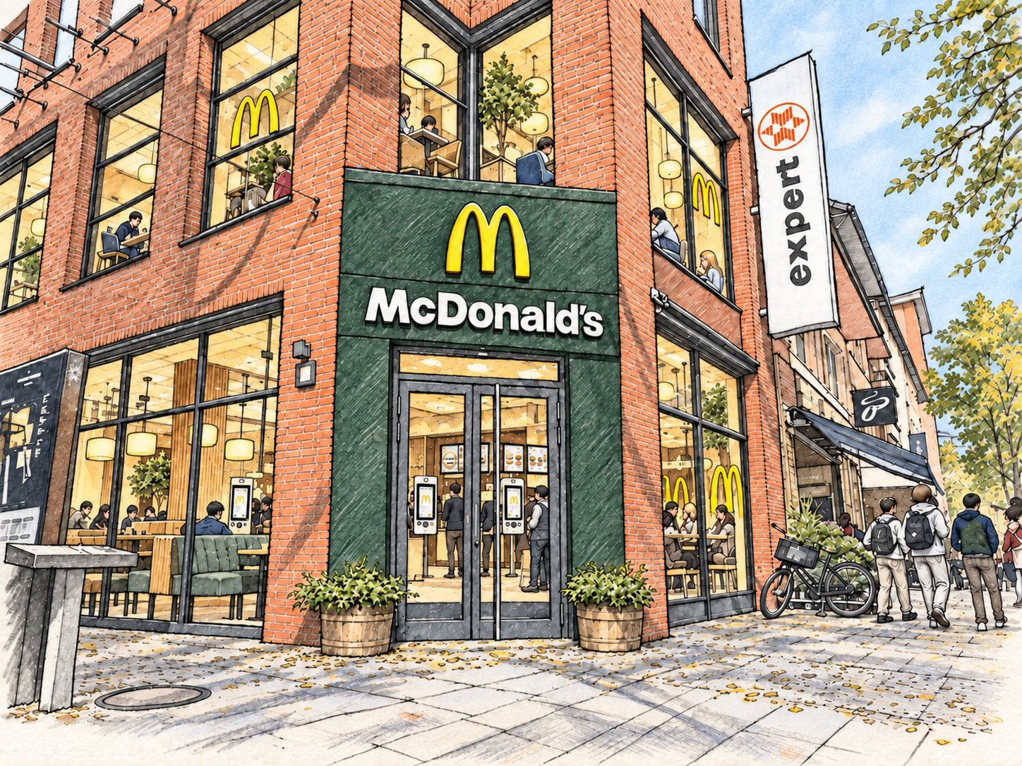 Zeichnung einer möglichen McDonald’s-Filiale in den ehemaligen Räumen von „Death by Pizza“. Sie zeigt keine bestätigte Planung.