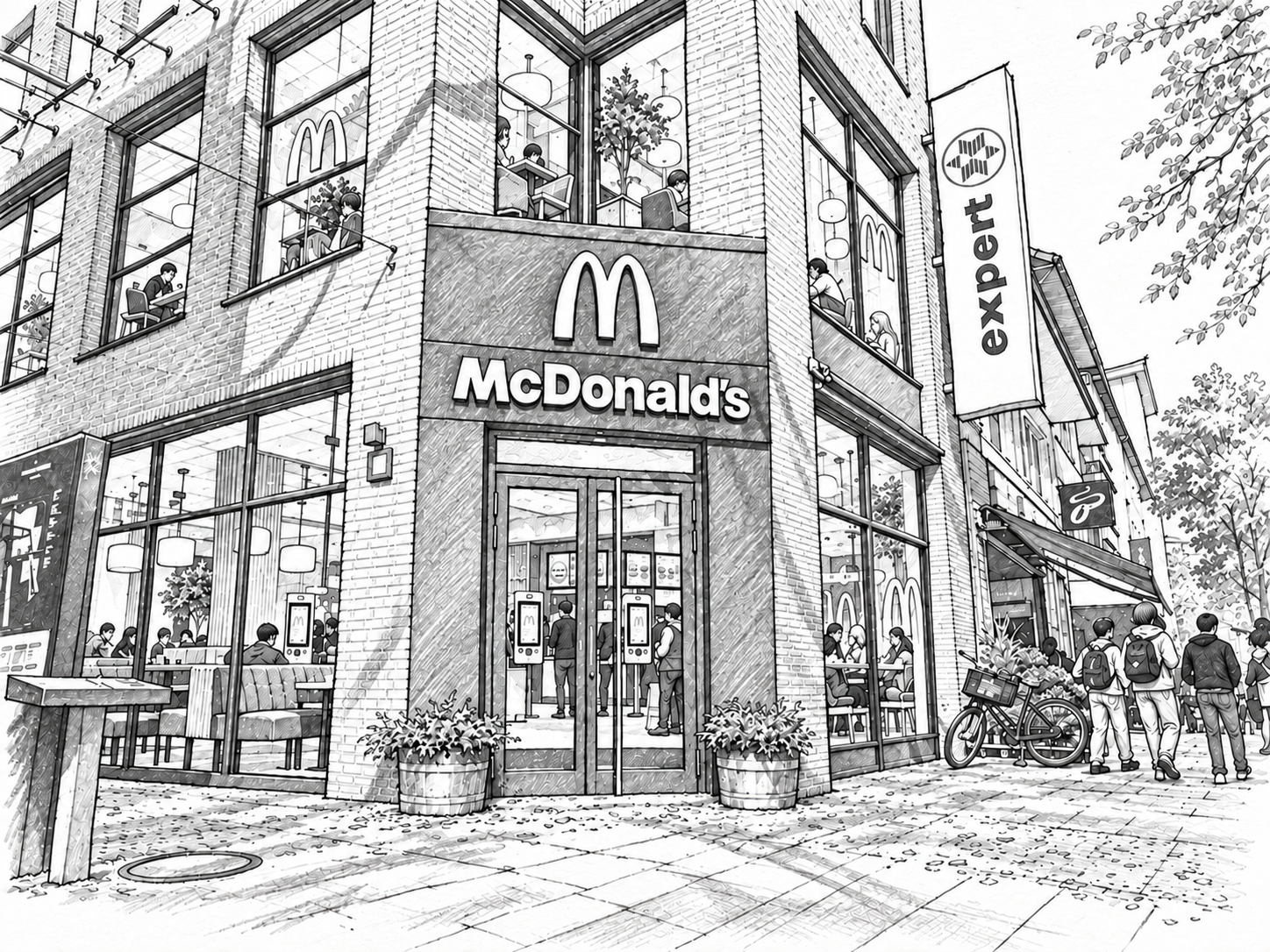 Illustration einer möglichen McDonald’s-Filiale in den ehemaligen Räumen von „Death by Pizza“. Sie zeigt keine bestätigte Planung.